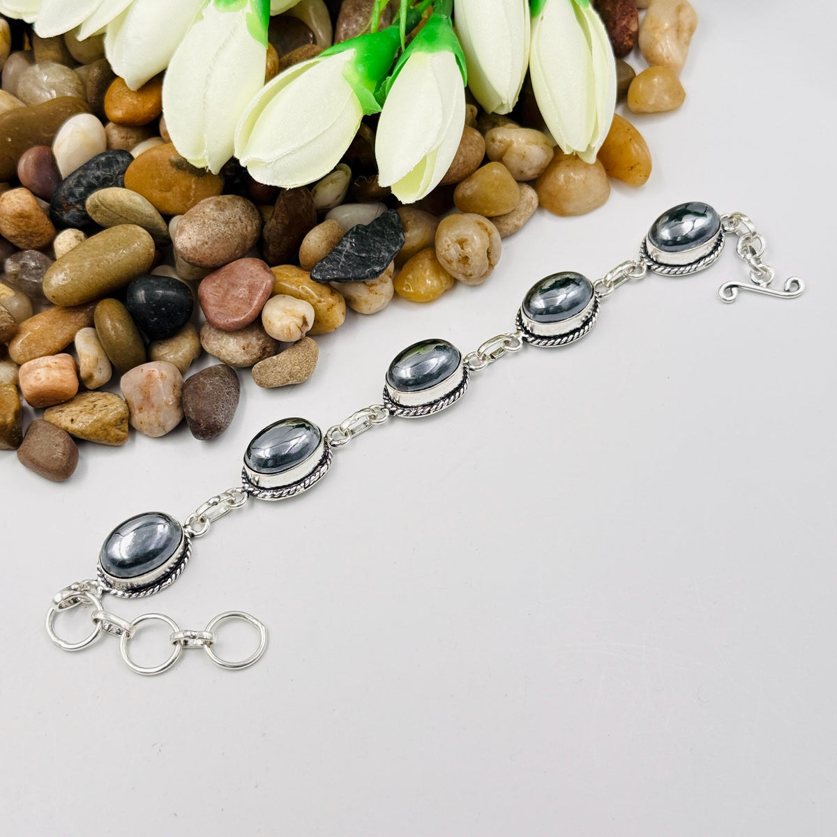 Handmade Shungite Bracelet | 925 Sterling Silver Oval Adjustable Bracelet