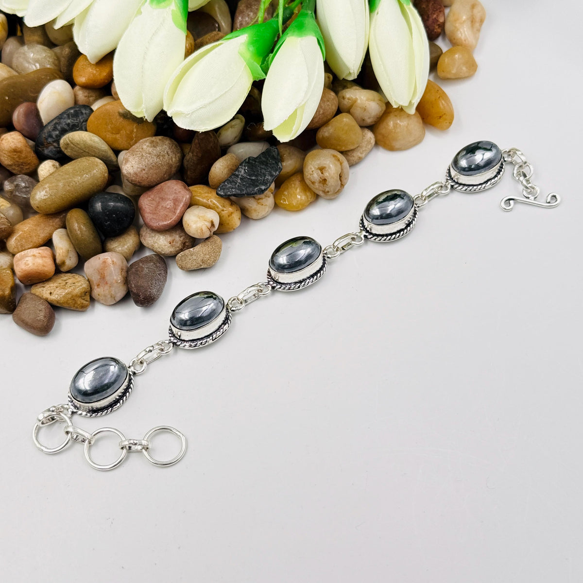 Handmade Shungite Bracelet | 925 Sterling Silver Oval Adjustable Bracelet