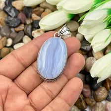 Blue Lace Agate Sterling Silver Pendant Gift For Him/Her – Vintage Style Jewelry