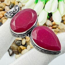 Handmade Faceted Kashmiri Ruby Sterling Silver Pendant, Vintage Style Jewelry.