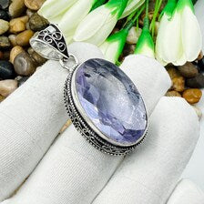 Faceted Swiss Blue Topaz Sterling Silver Pendant, Vintage Style Jewelry.