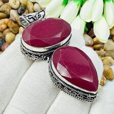 Handmade Faceted Kashmiri Ruby Sterling Silver Pendant, Vintage Style Jewelry.