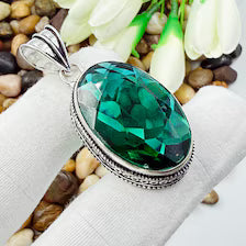 Faceted Chrome Diopside Sterling Silver Pendant, Vintage Style Jewelry.