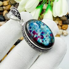 Handmade Multi Fire Labradorite Sterling Silver Pendant, Vintage Style Jewelry