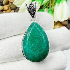 Handmade Emerald Sterling Silver Pendant, Vintage Style Jewelry.