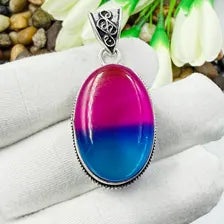Handmade Bi-Colour Tourmaline Sterling Silver Pendant, Vintage Style Jewelry.