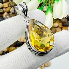 Faceted Citrine Sterling Silver Pendant, Vintage Style Jewelry.