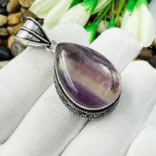 Handmade Multi Fluorite Sterling Silver Pendant, Vintage Style Jewelry.