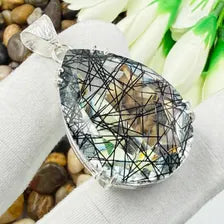 Faceted Black Rutile Quartz Sterling 925 Silver Pendant, Gift For Your Loved Ones.