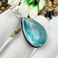 Faceted Swiss Blue Topaz Sterling 925 Silver Pendant, Gift For Your Loved Ones.