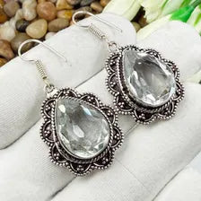Handmade Faceted Clear Quartz Earrings Sterling 925 Silver Gemstone Jewelry
