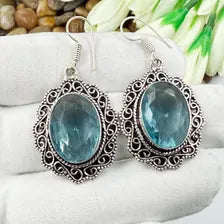Handmade Faceted Swiss Blue Topaz Earrings Sterling 925 Silver Gemstone Jewelry
