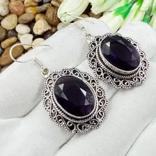 Handmade Faceted African Amethyst Earrings Sterling 925 Silver Gemstone Jewelry