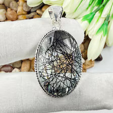 Faceted Black Rutile Quartz Sterling 925 Silver Pendant, Gift For Your Loved Ones.