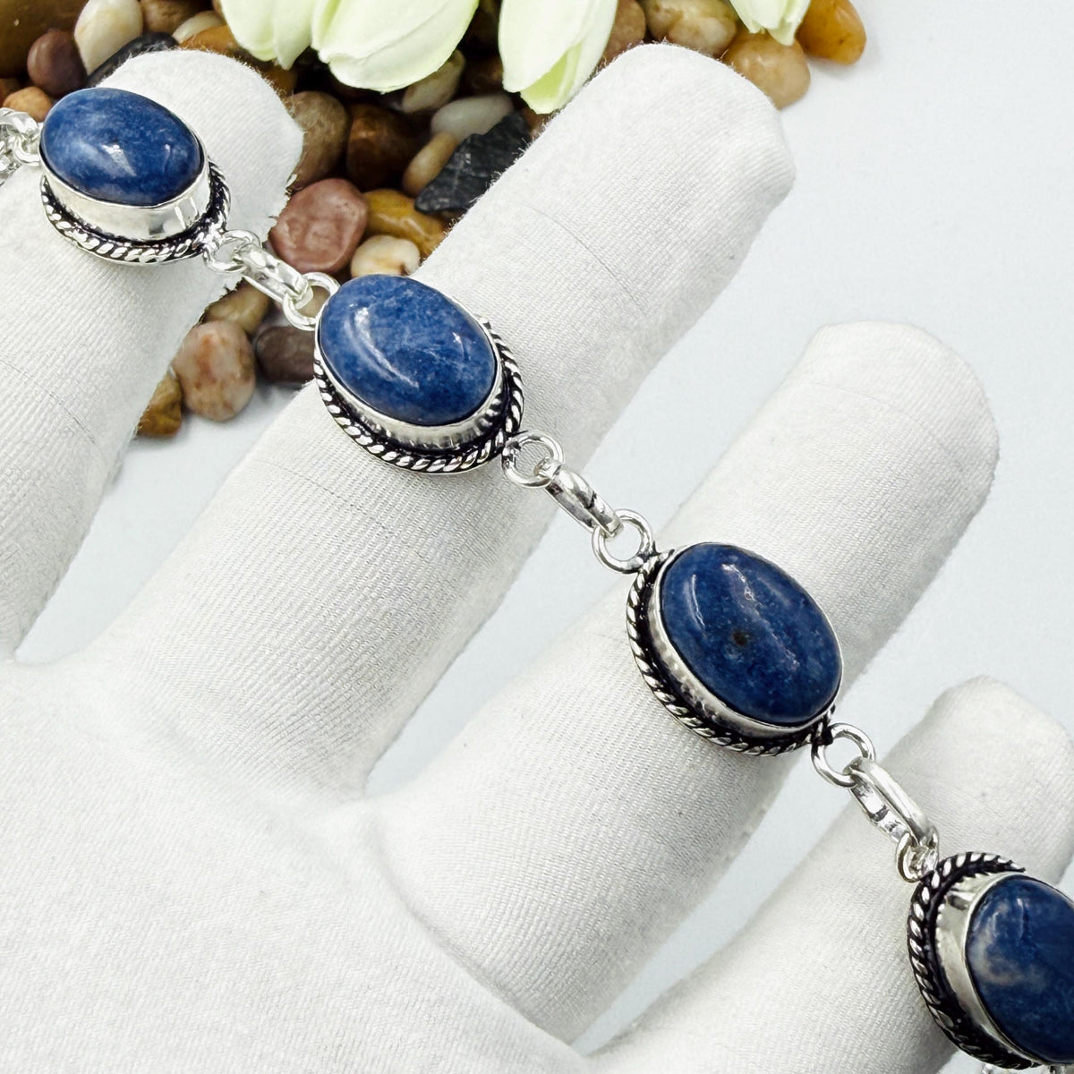 Handmade Sodalite Bracelet | 925 Sterling Silver Oval Adjustable Bracelet