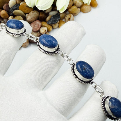 Handmade Sodalite Bracelet | 925 Sterling Silver Oval Adjustable Bracelet