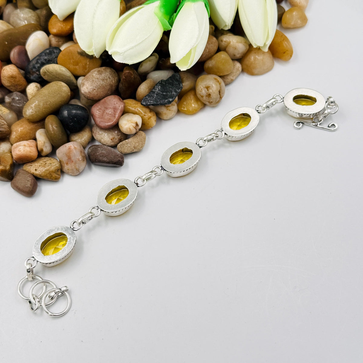 Handmade Faceted Citrine Bracelet | 925 Sterling Silver Oval Adjustable Bracelet