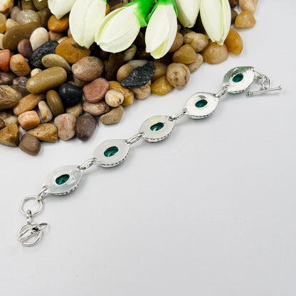 Handmade Bluish-Green Tourmaline Bracelet | 925 Sterling Silver Adjustable