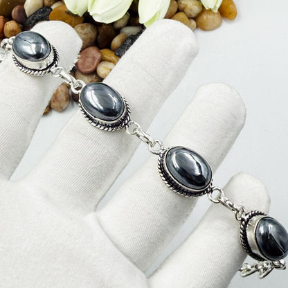Handmade Shungite Bracelet | 925 Sterling Silver Oval Adjustable Bracelet