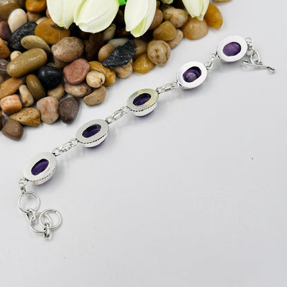 Handmade Amethyst Bracelet | 925 Sterling Silver Oval Adjustable Bracelet