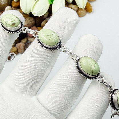 Handmade Lemon Chrysoprase Bracelet | 925 Sterling Silver Oval Adjustable