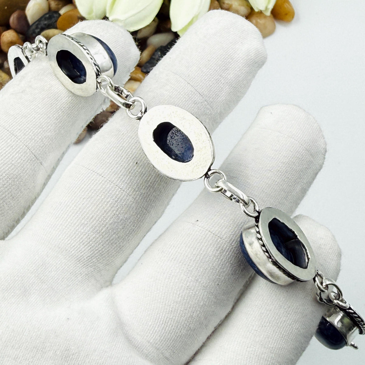 Handmade Sodalite Bracelet | 925 Sterling Silver Oval Adjustable Bracelet
