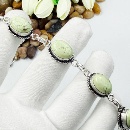 Handmade Lemon Chrysoprase Bracelet | 925 Sterling Silver Oval Adjustable