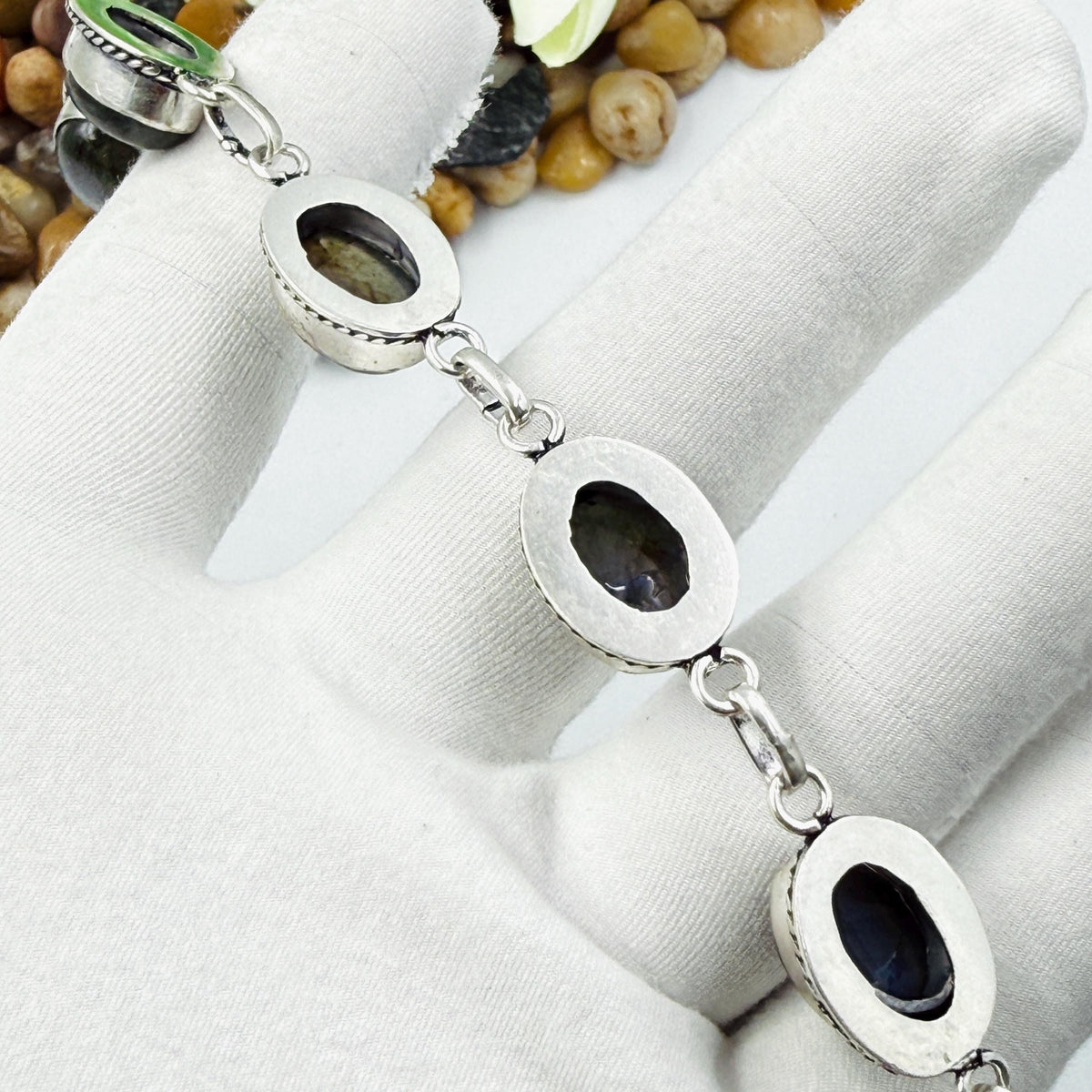 Handmade Blue Labradorite Bracelet | 925 Sterling Silver Oval Adjustable Bracelet