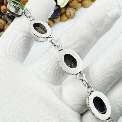 Handmade Blue Labradorite Bracelet | 925 Sterling Silver Oval Adjustable Bracelet