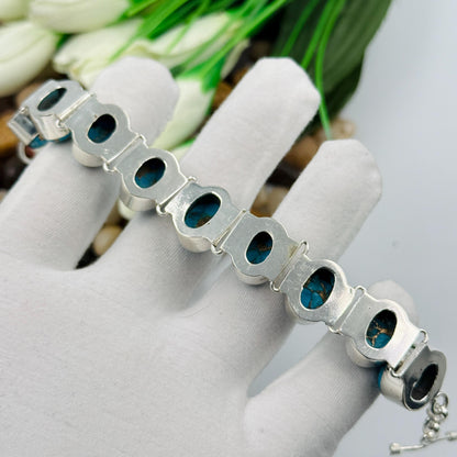 Handmade Copper Turquoise Sterling Silver Bracelet | Adjustable 925 Silver Vintage Bracelet