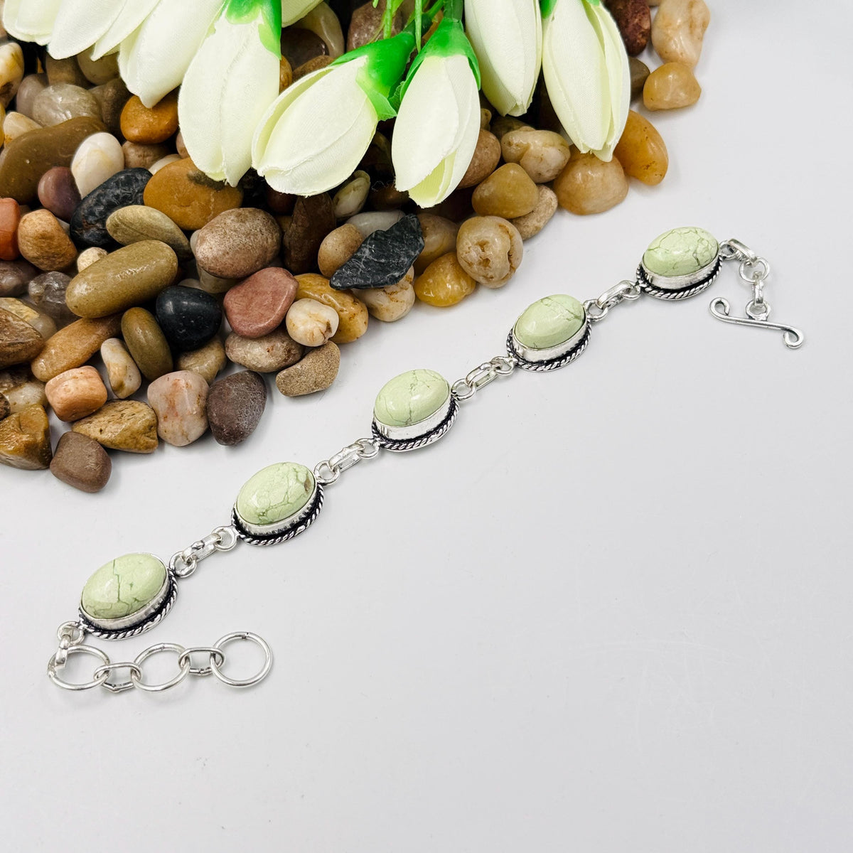 Handmade Lemon Chrysoprase Bracelet | 925 Sterling Silver Oval Adjustable