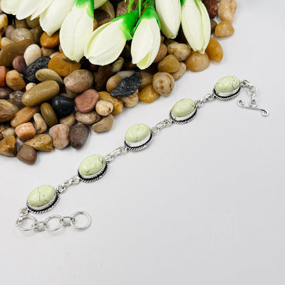 Handmade Lemon Chrysoprase Bracelet | 925 Sterling Silver Oval Adjustable