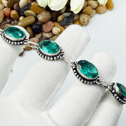Handmade Bluish-Green Tourmaline Bracelet | 925 Sterling Silver Adjustable