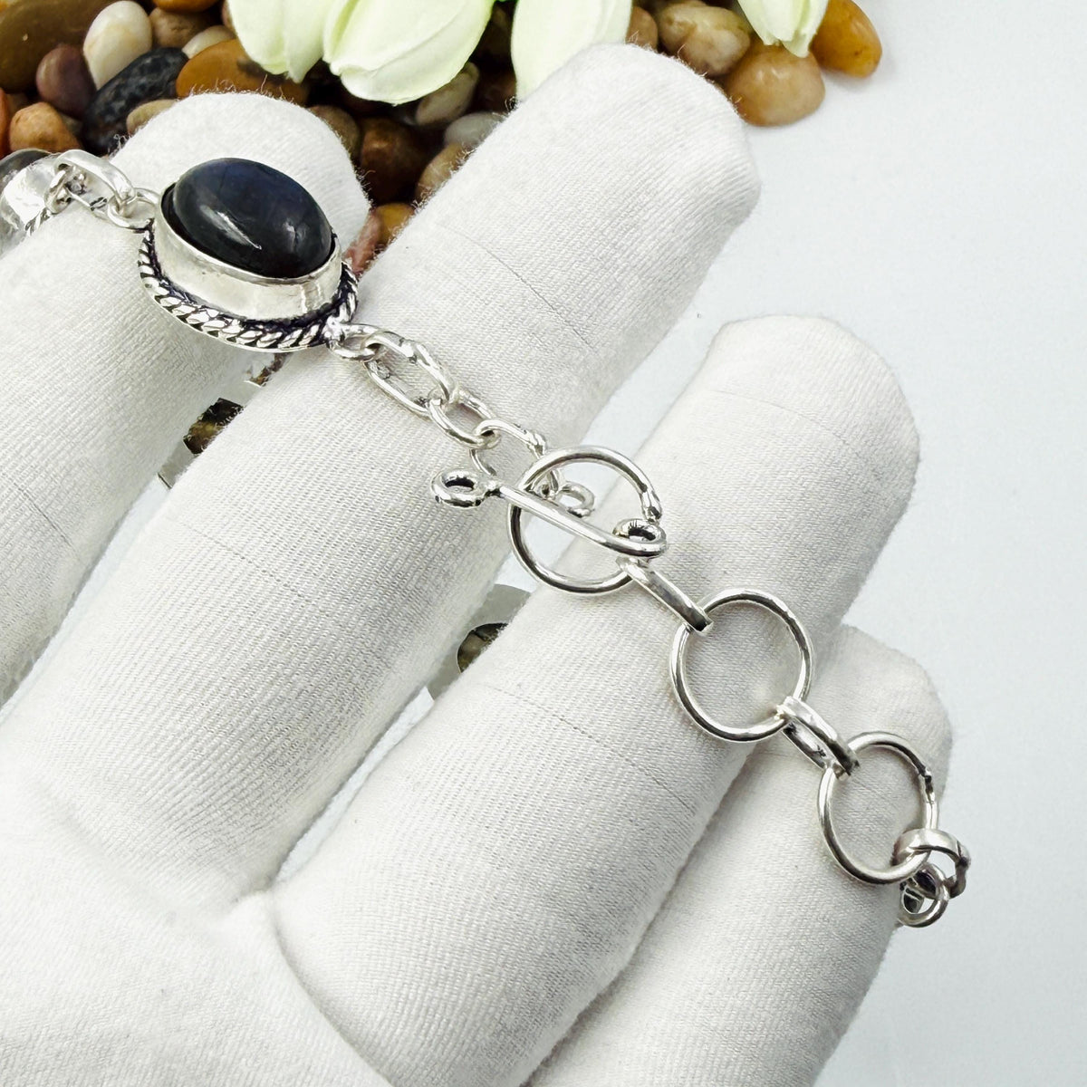 Handmade Blue Labradorite Bracelet | 925 Sterling Silver Oval Adjustable Bracelet