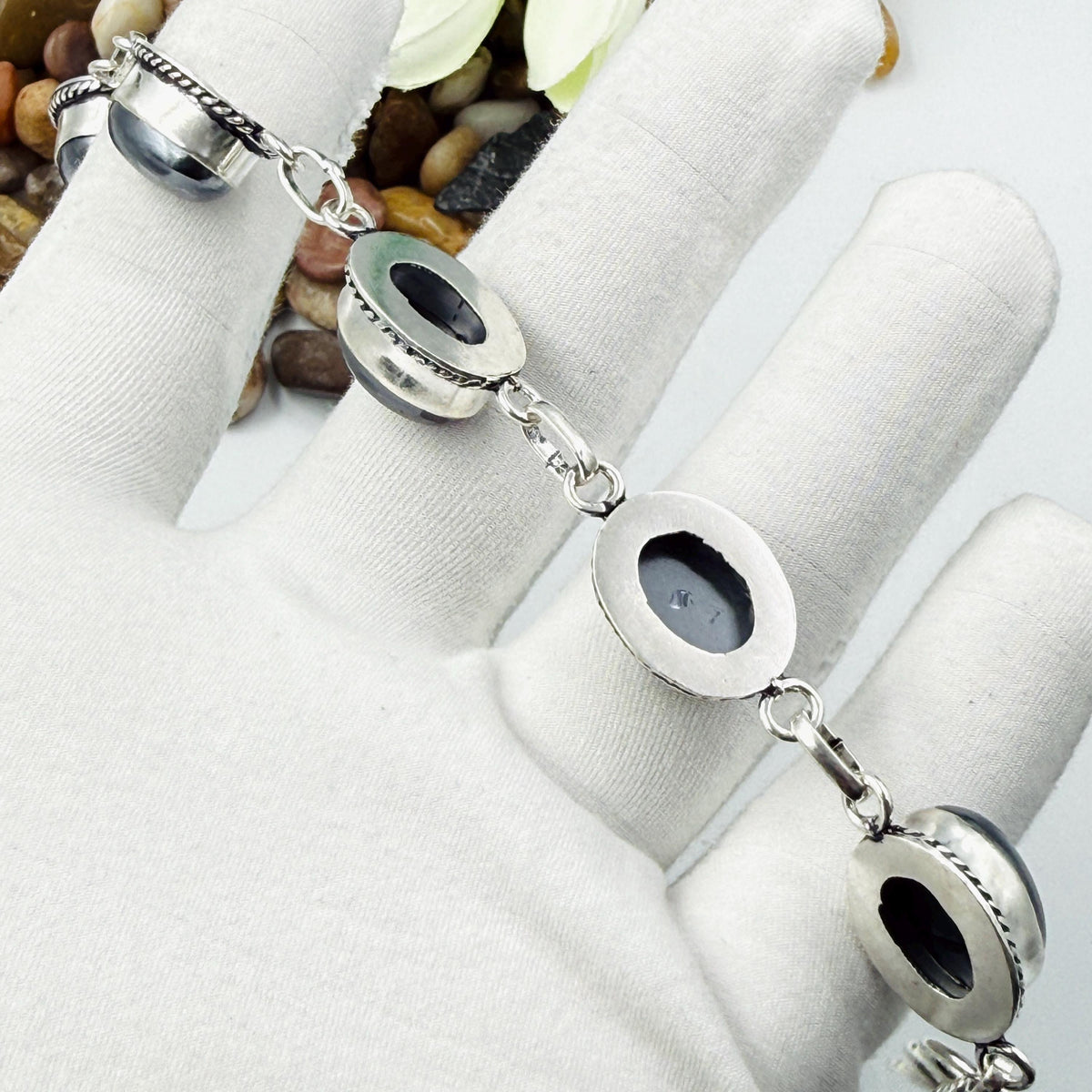 Handmade Shungite Bracelet | 925 Sterling Silver Oval Adjustable Bracelet