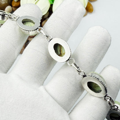 Handmade Lemon Chrysoprase Bracelet | 925 Sterling Silver Oval Adjustable