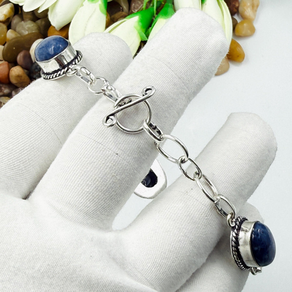 Handmade Sodalite Bracelet | 925 Sterling Silver Oval Adjustable Bracelet