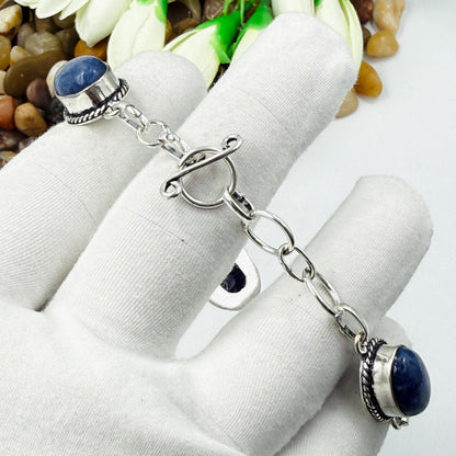 Handmade Sodalite Bracelet | 925 Sterling Silver Oval Adjustable Bracelet