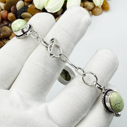 Handmade Lemon Chrysoprase Bracelet | 925 Sterling Silver Oval Adjustable