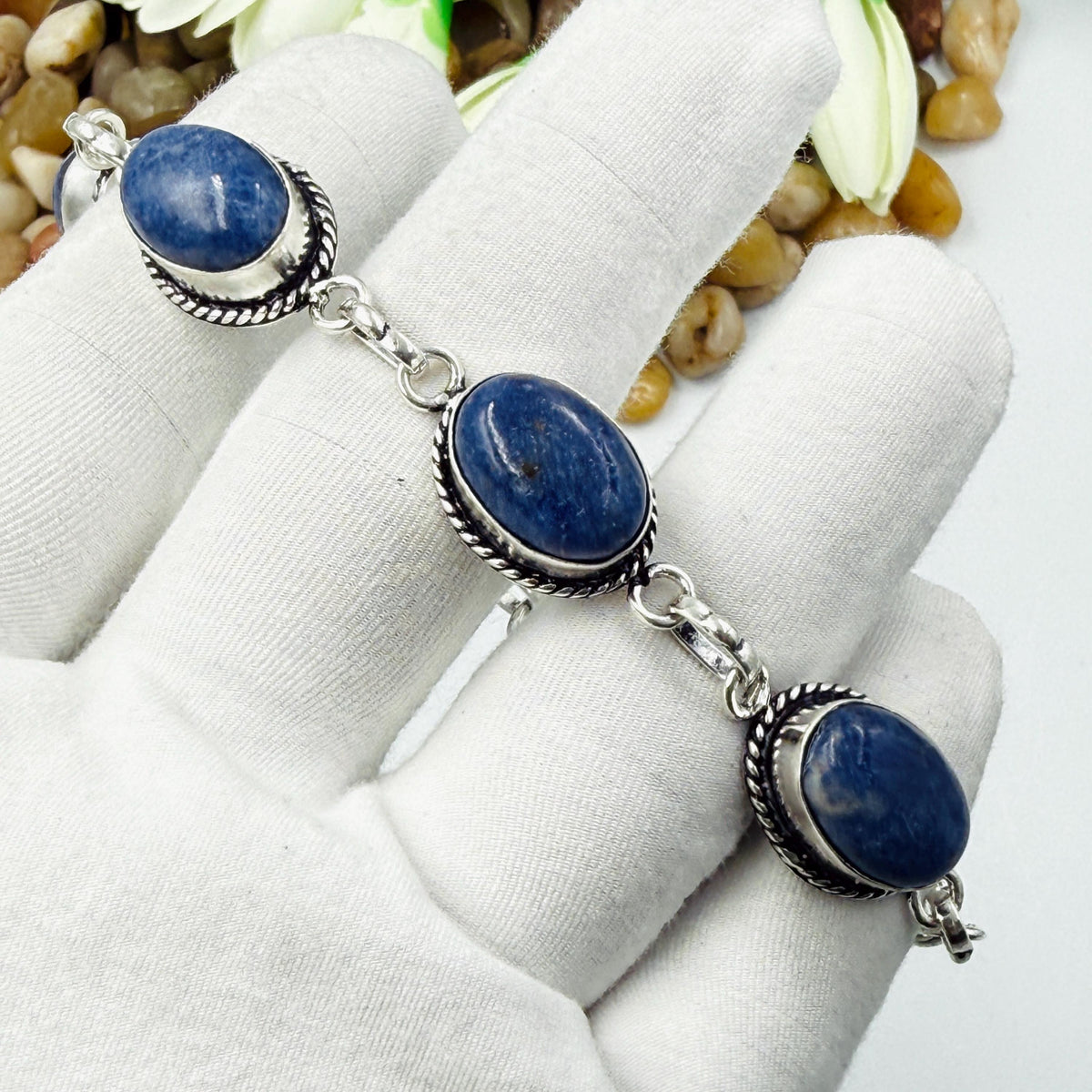Handmade Sodalite Bracelet | 925 Sterling Silver Oval Adjustable Bracelet