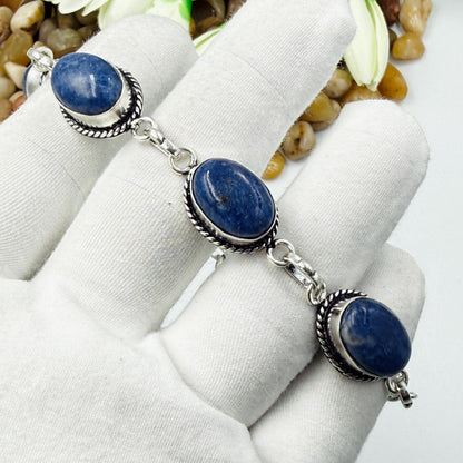 Handmade Sodalite Bracelet | 925 Sterling Silver Oval Adjustable Bracelet