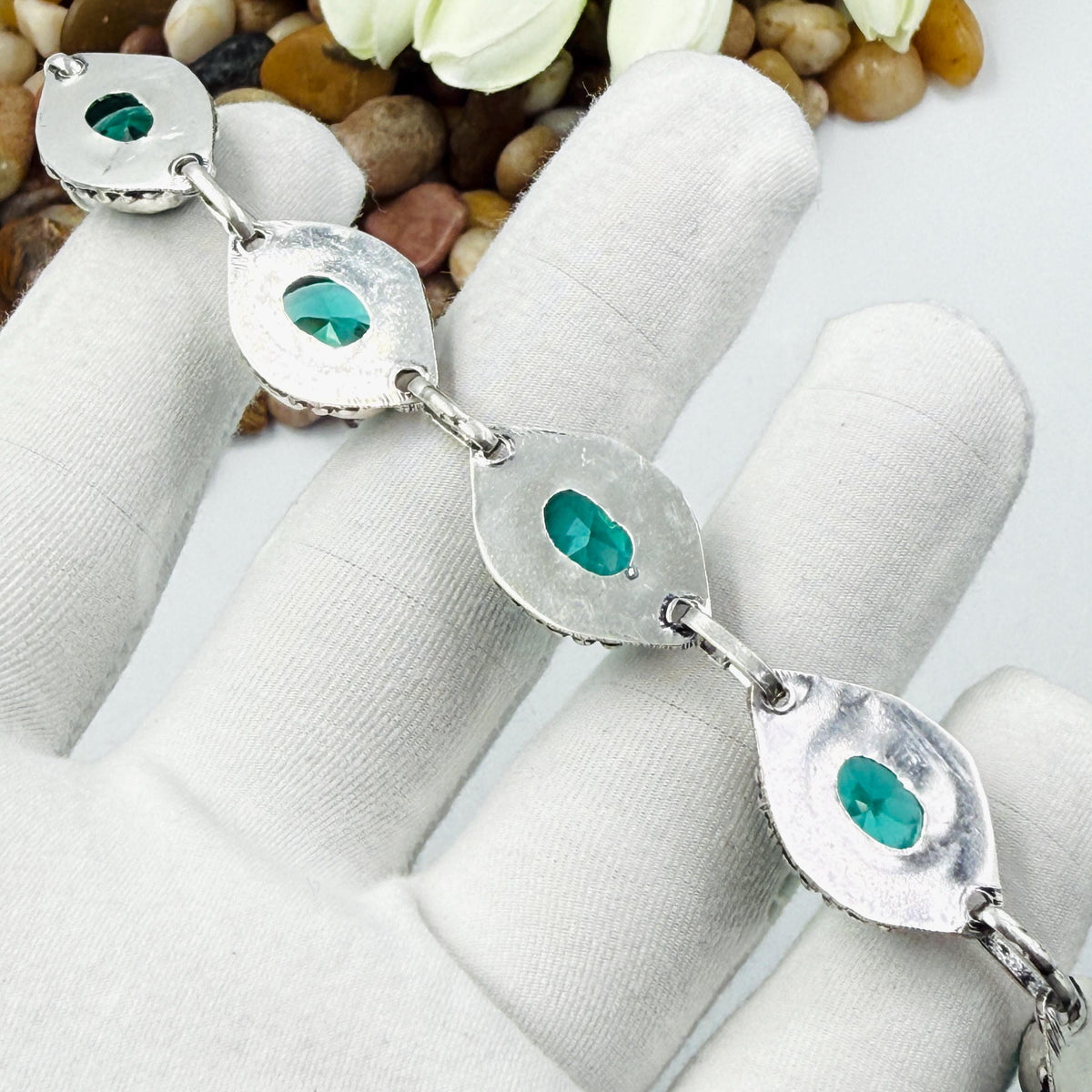 Handmade Bluish-Green Tourmaline Bracelet | 925 Sterling Silver Adjustable