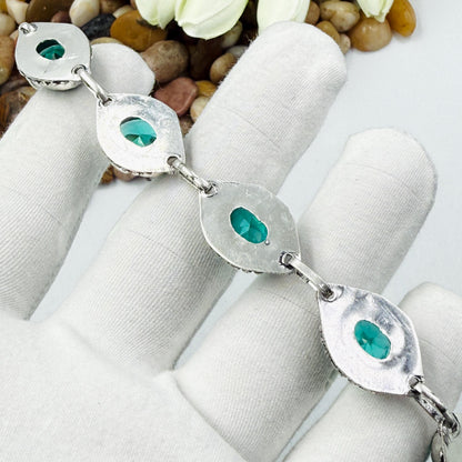 Handmade Bluish-Green Tourmaline Bracelet | 925 Sterling Silver Adjustable