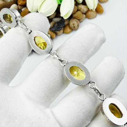 Handmade Faceted Citrine Bracelet | 925 Sterling Silver Oval Adjustable Bracelet