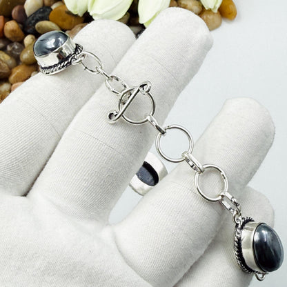 Handmade Shungite Bracelet | 925 Sterling Silver Oval Adjustable Bracelet