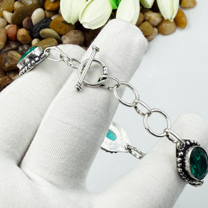 Handmade Bluish-Green Tourmaline Bracelet | 925 Sterling Silver Adjustable