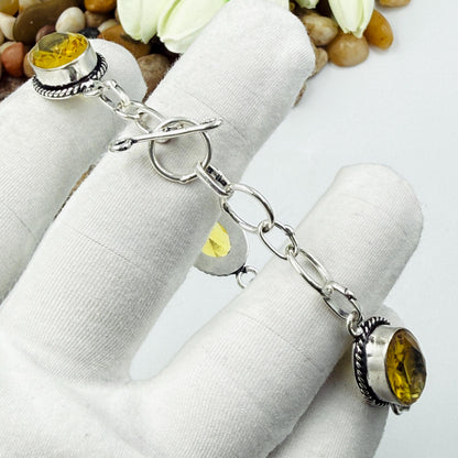 Handmade Faceted Citrine Bracelet | 925 Sterling Silver Oval Adjustable Bracelet