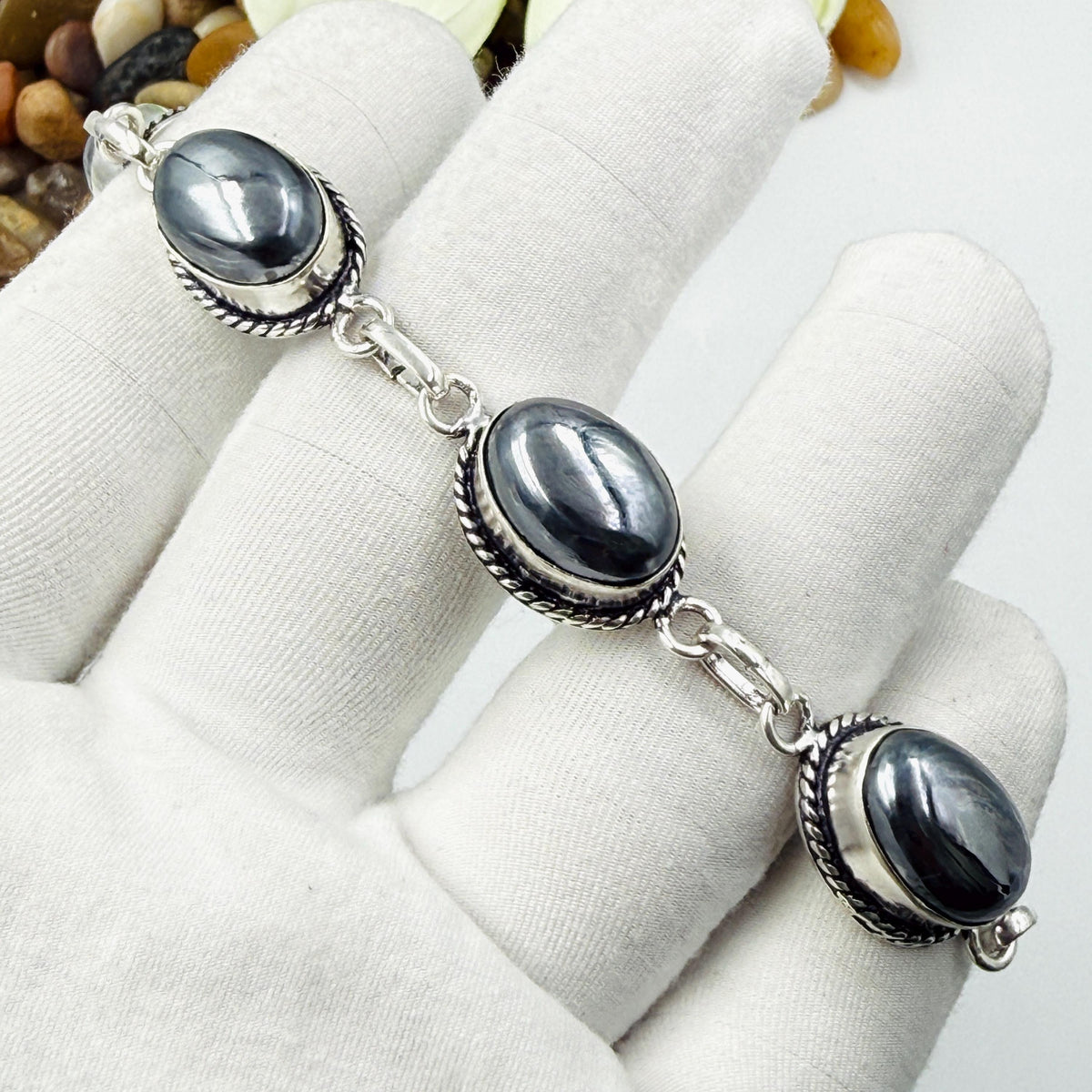 Handmade Shungite Bracelet | 925 Sterling Silver Oval Adjustable Bracelet