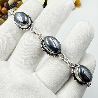 Handmade Shungite Bracelet | 925 Sterling Silver Oval Adjustable Bracelet