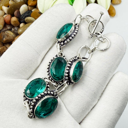 Handmade Bluish-Green Tourmaline Bracelet | 925 Sterling Silver Adjustable